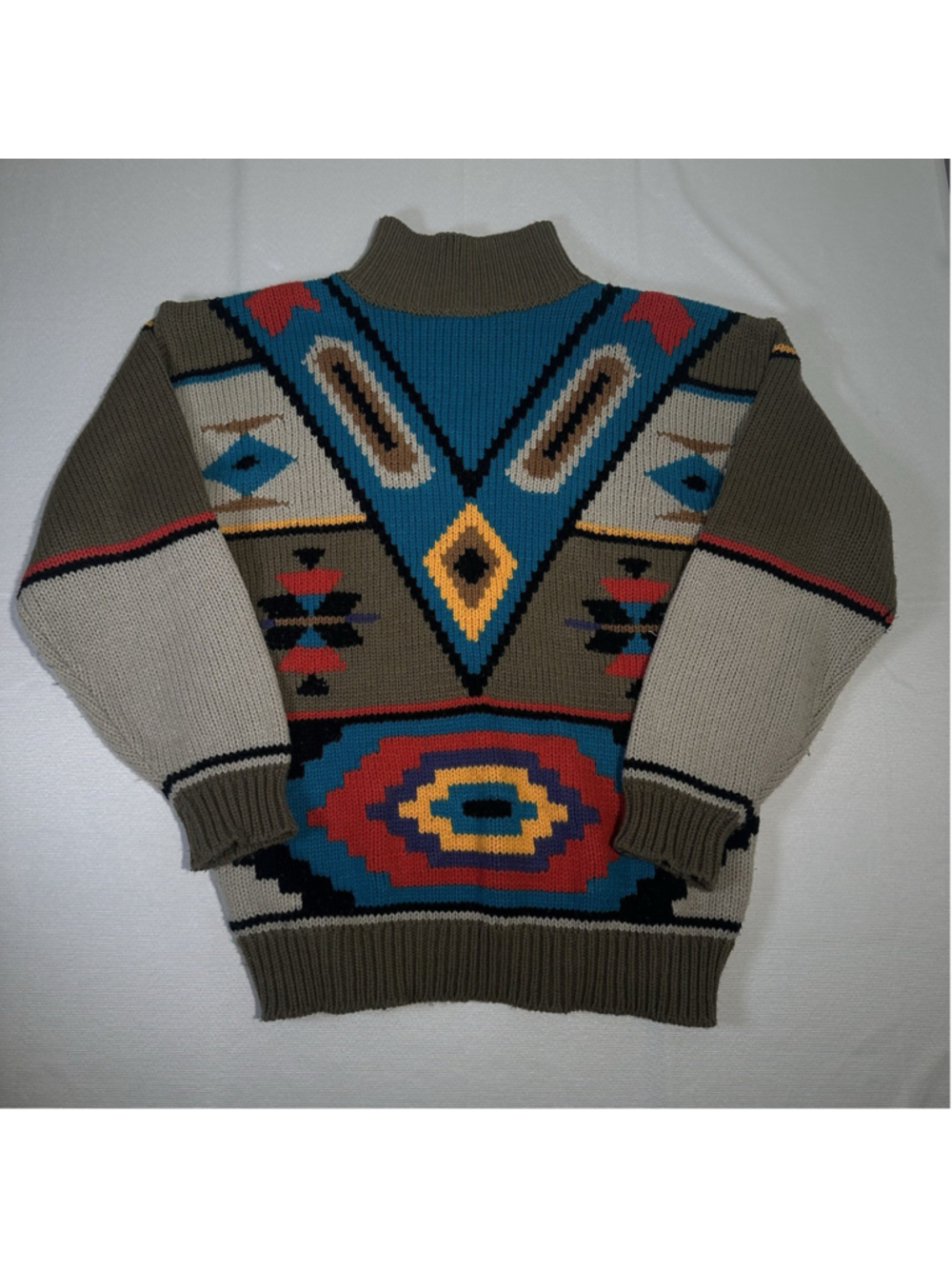 Vintage Avon Fashion brown/multi color aztec print sweater size Large